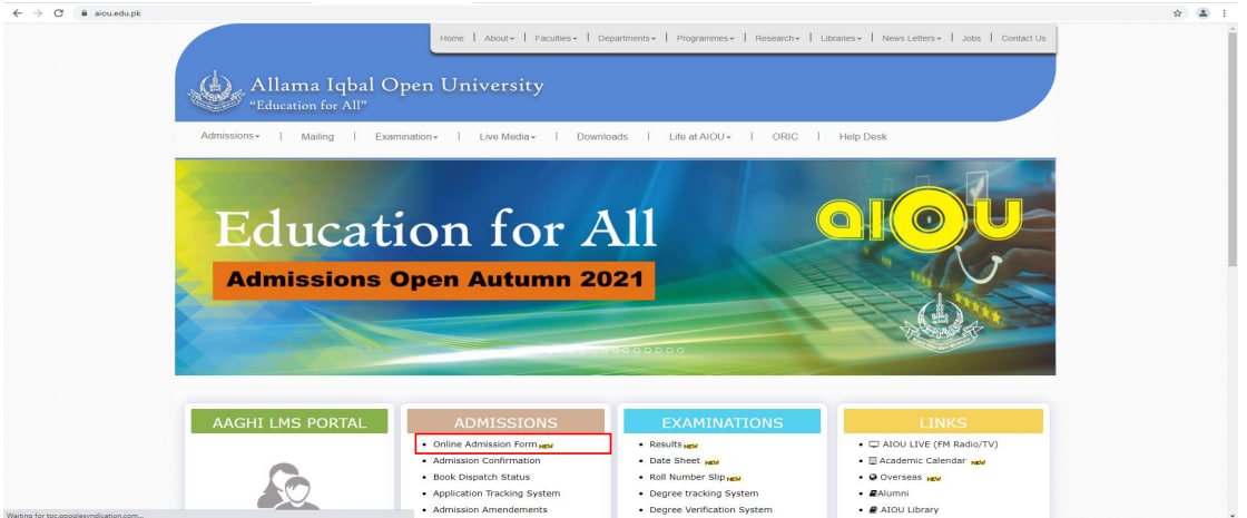 Allama Iqbal Open University Full Admission Process – AIOU