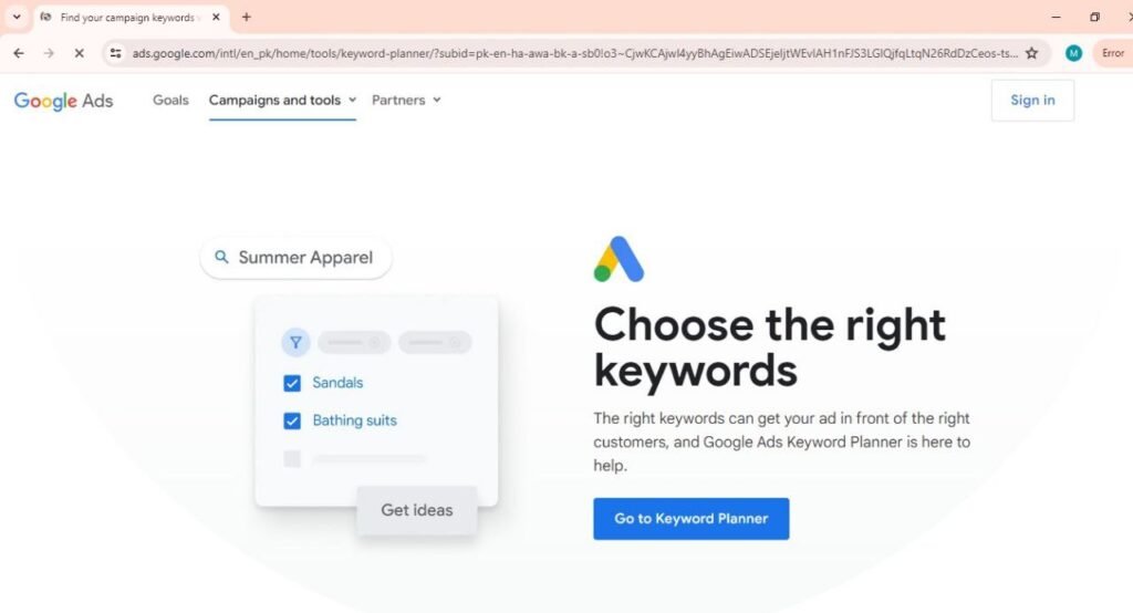 google keyword planner